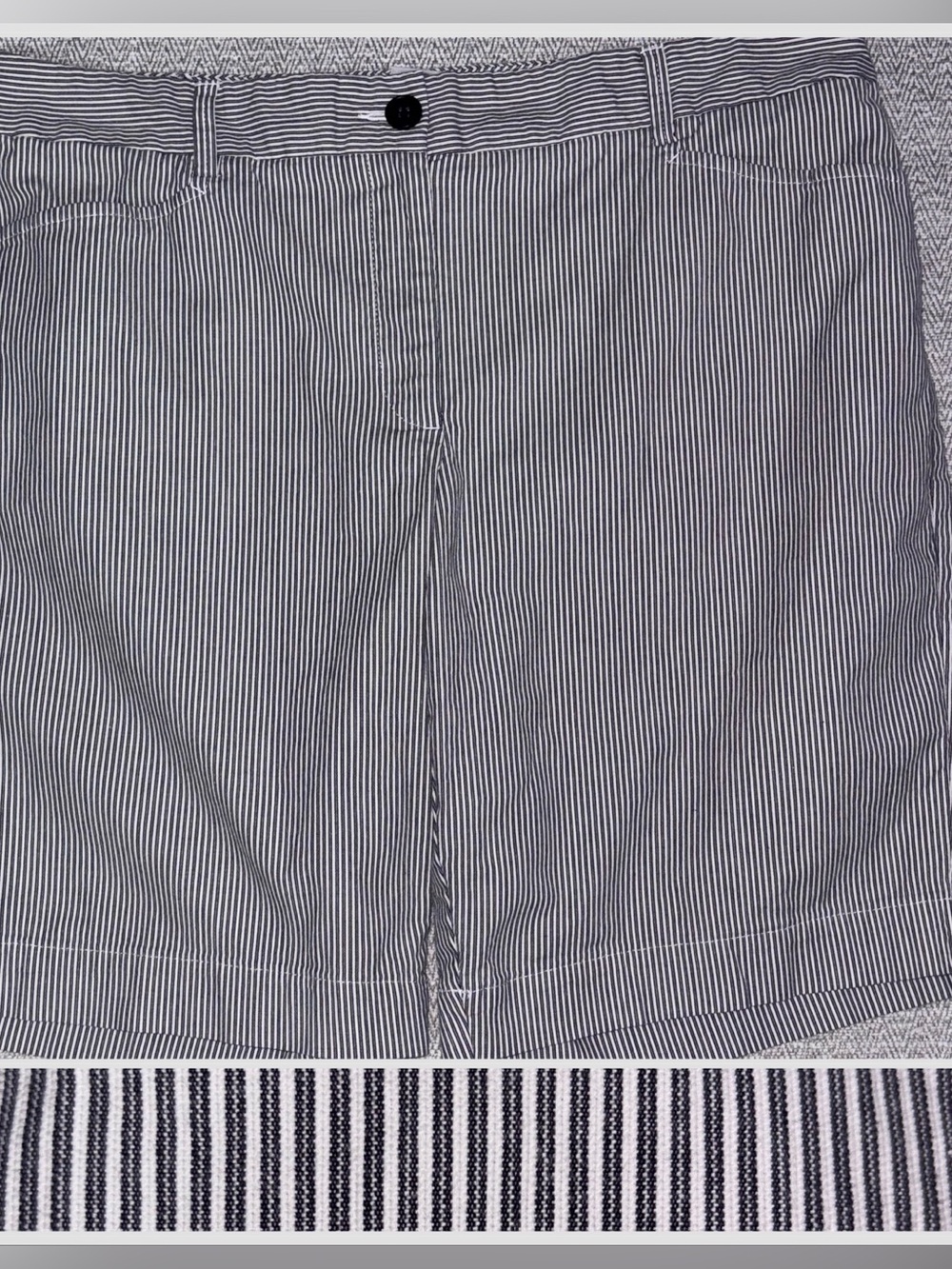 Lands End black & white small textured stripe Fit 2 shorts 10" inseam size 14